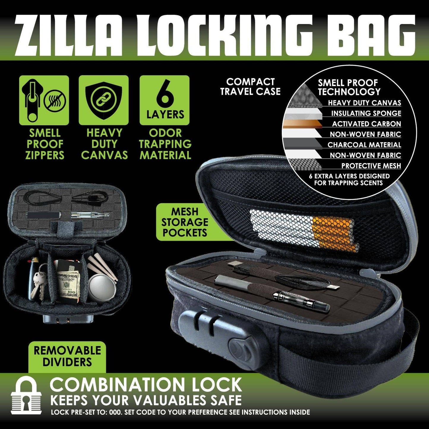ZILLA LOCKING STASH BAG 6 PIECES PER DISPLAY