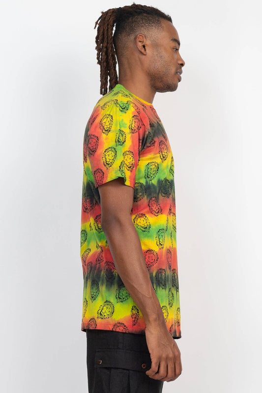 Rasta Tie-Dye Printed T-Shirt: LionHead / XL