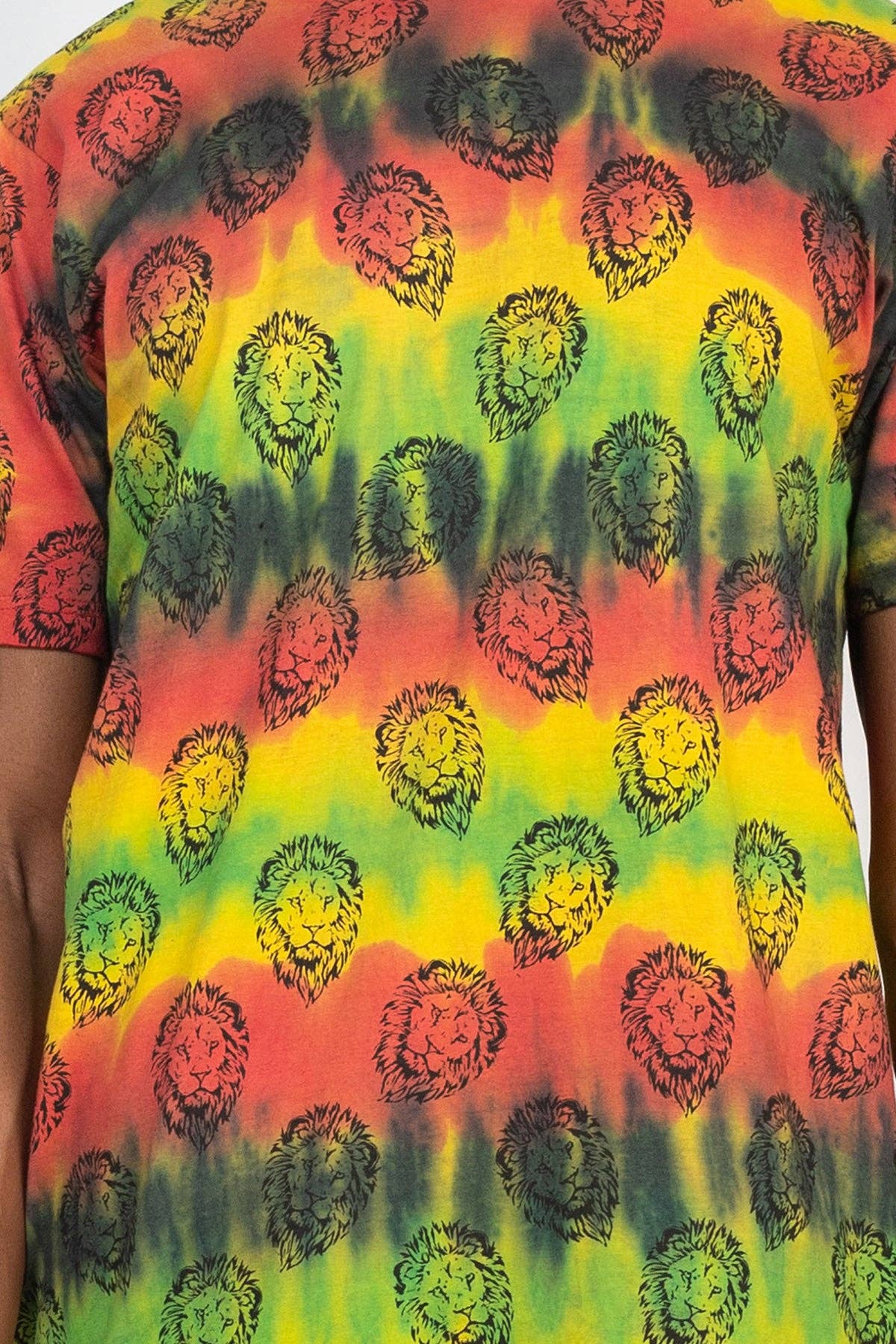 Rasta Tie-Dye Printed T-Shirt: LionHead / XL