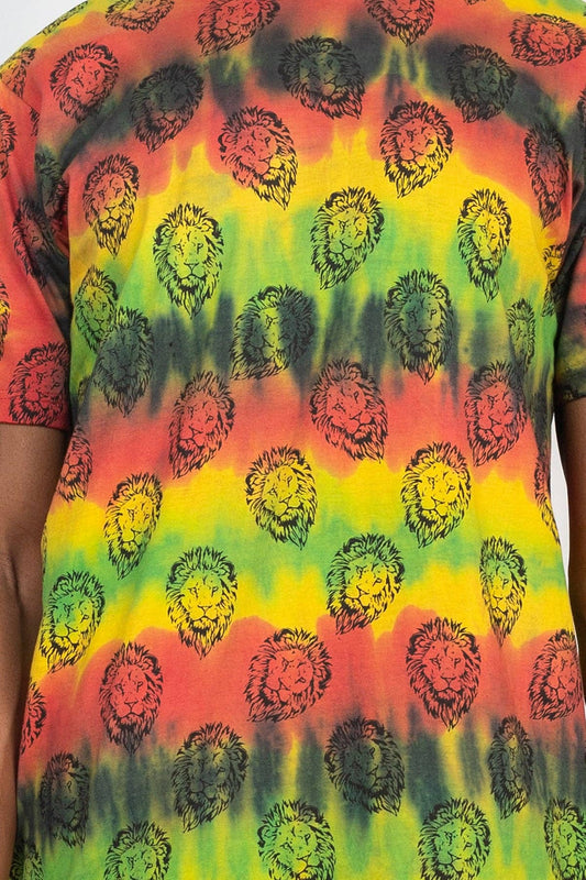 Rasta Tie-Dye Printed T-Shirt: LionHead / S