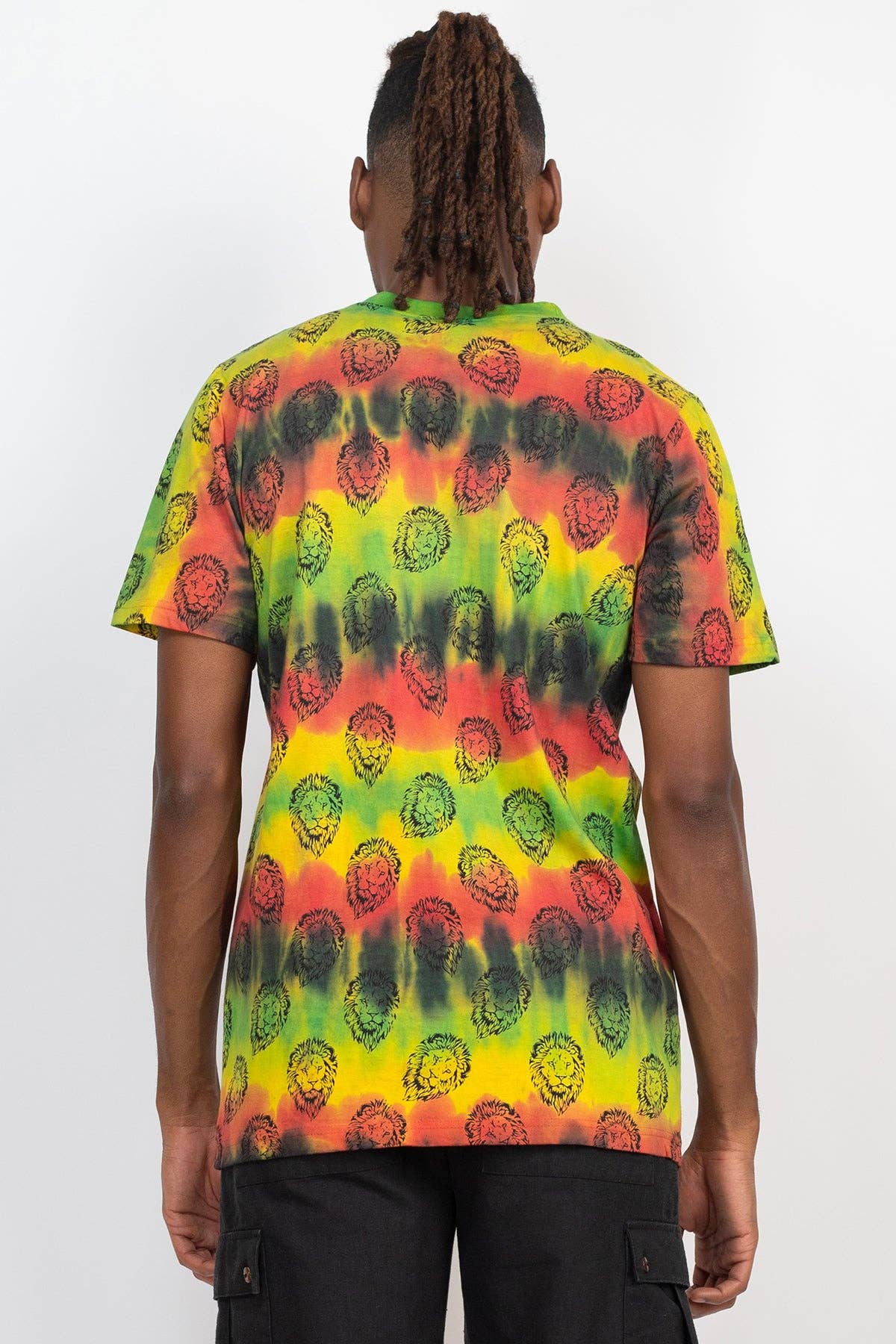 Rasta Tie-Dye Printed T-Shirt: LionHead / L