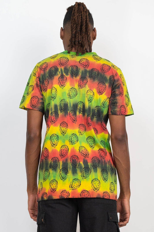 Rasta Tie-Dye Printed T-Shirt: LionHead / M