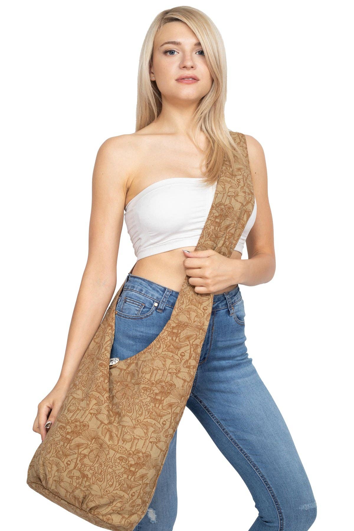 Boho Printed shoulder Bag: Sage / One Size