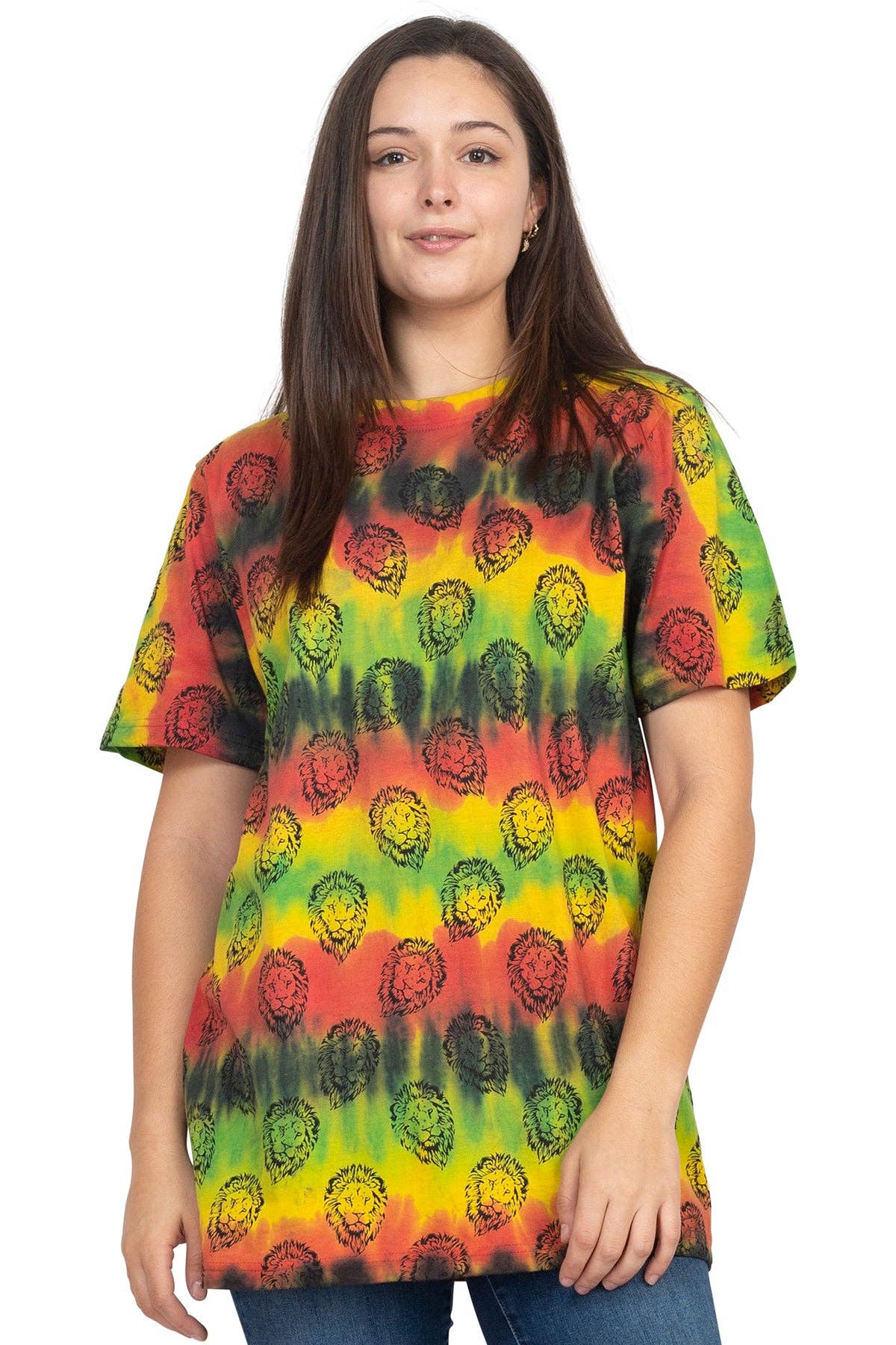 Rasta Tie-Dye Printed T-Shirt: LionHead / S