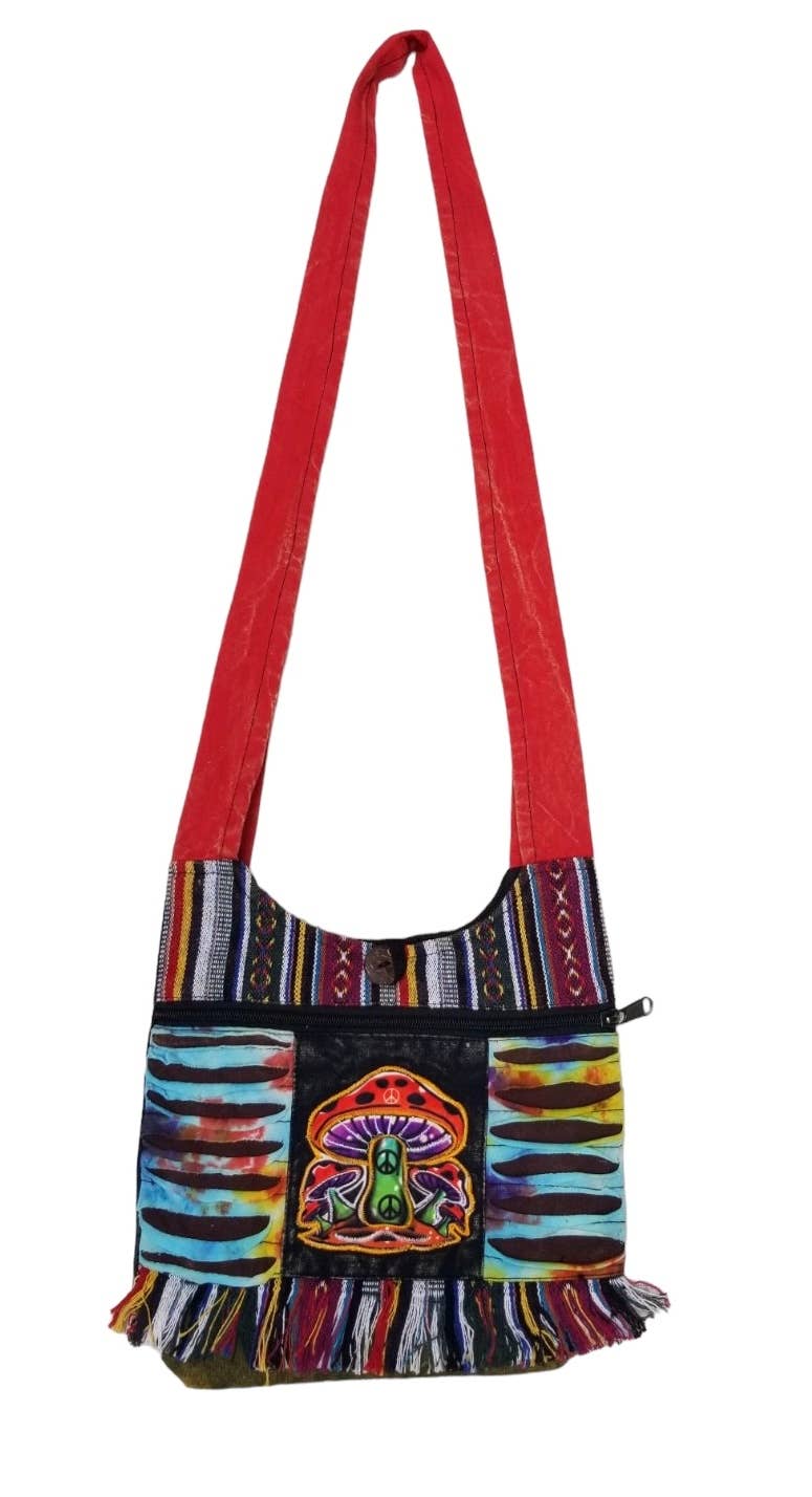 Cotton Mini Outside Zip and Fringe Mushroom Mini Bag KFC2673