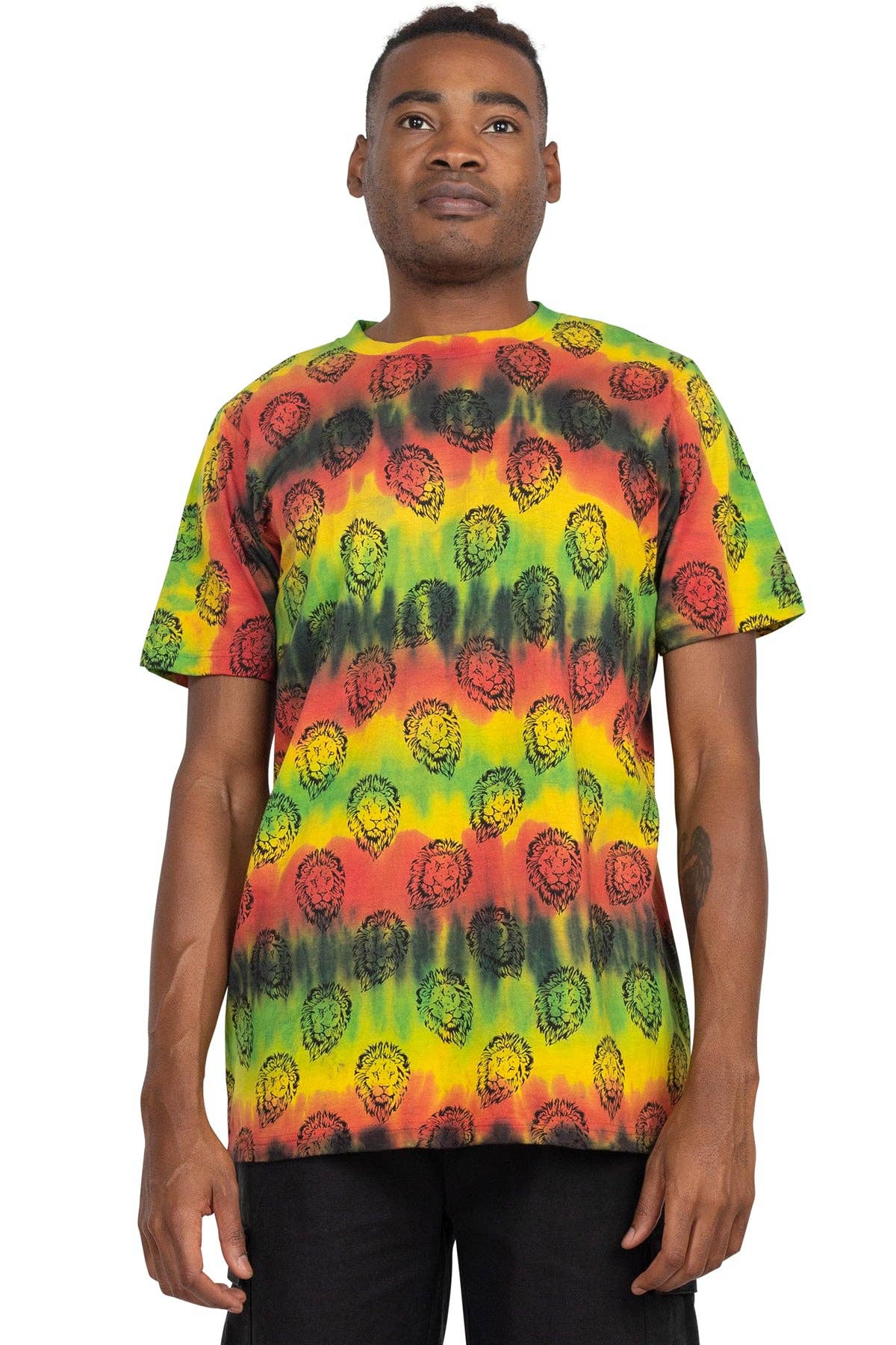 Rasta Tie-Dye Printed T-Shirt: LionHead / S