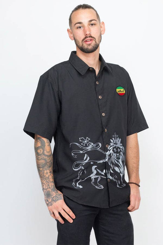 Lion of Judah Men's Rasta Shirt: Black / Medium