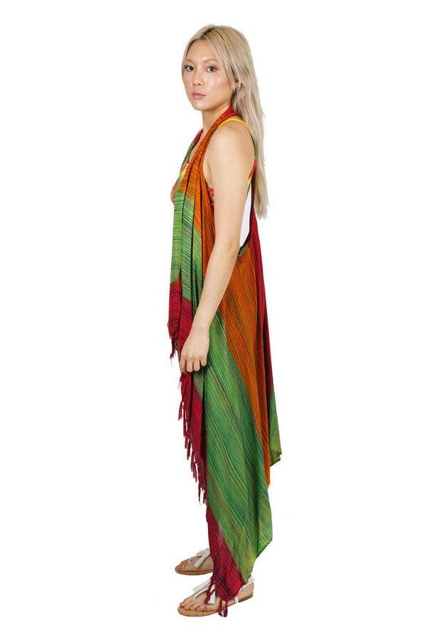 Hashtag Maxi Fringed Vest: Sage / One Size
