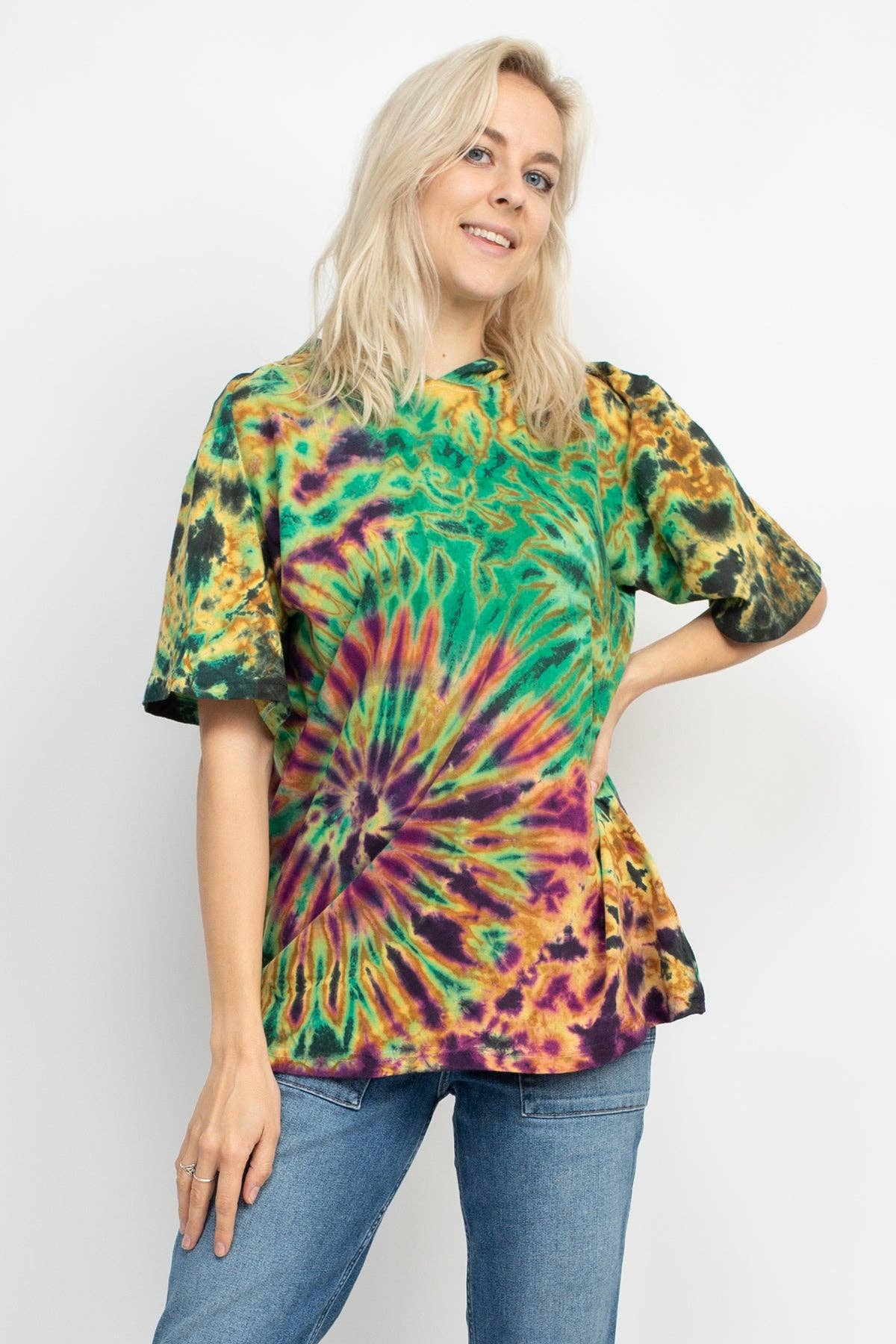 Grunge Tie-Dye Hoodie Tee: Green / Large
