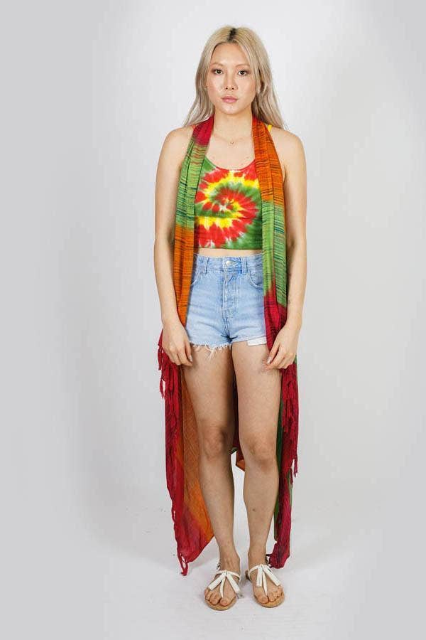 Hashtag Maxi Fringed Vest: Sage / One Size
