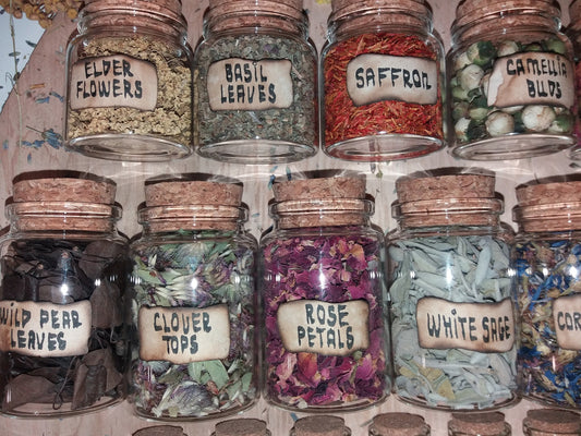 Herbal Bottles 1 oz 1.76 oz 2.77 oz Apothecary, Dried Herbs and Flowers, Witchcraft Magic Supplies, Bath Tea Soap Candles Craft - DukeCityHerbs