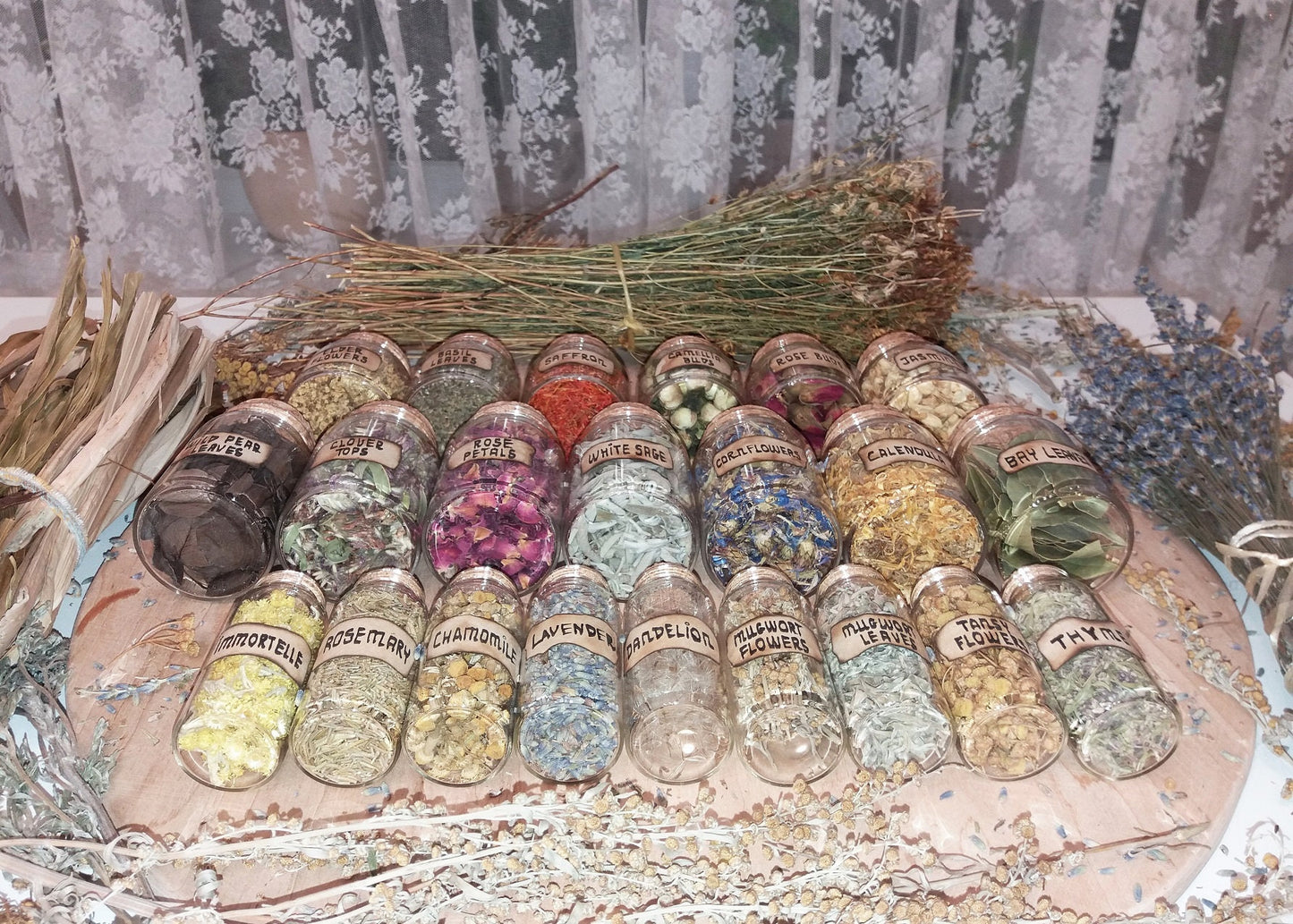 Herbal Bottles 1 oz 1.76 oz 2.77 oz Apothecary, Dried Herbs and Flowers, Witchcraft Magic Supplies, Bath Tea Soap Candles Craft - DukeCityHerbs