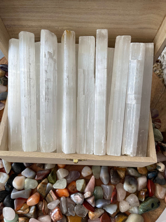 Selenite Wands 4 inch , 6inch - Raw Selenite - Selenite Crystal Wands - Selenite Stick For Reiki Healing, FREE SHIPPING - DukeCityHerbs