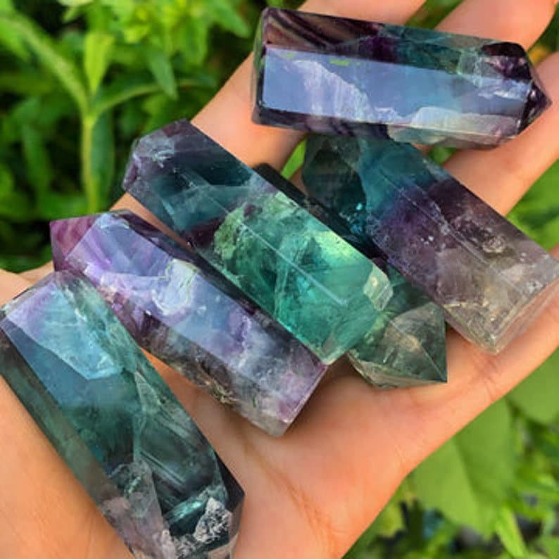 Natural Rainbow Fluorite Points Wand-Spiritual Meditation Energy Reiki Healing Crystal Quartz Obelisk Points Tower for Home Decoration - DukeCityHerbs