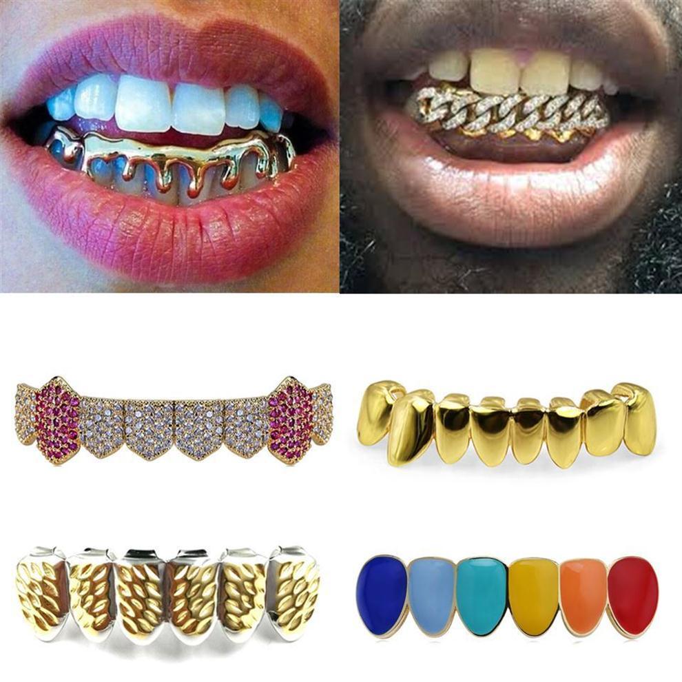 18k Gold Teeth Braces Punk Hip Hop Multicolor Diamond Custom Bottom – DukeCityHerbs