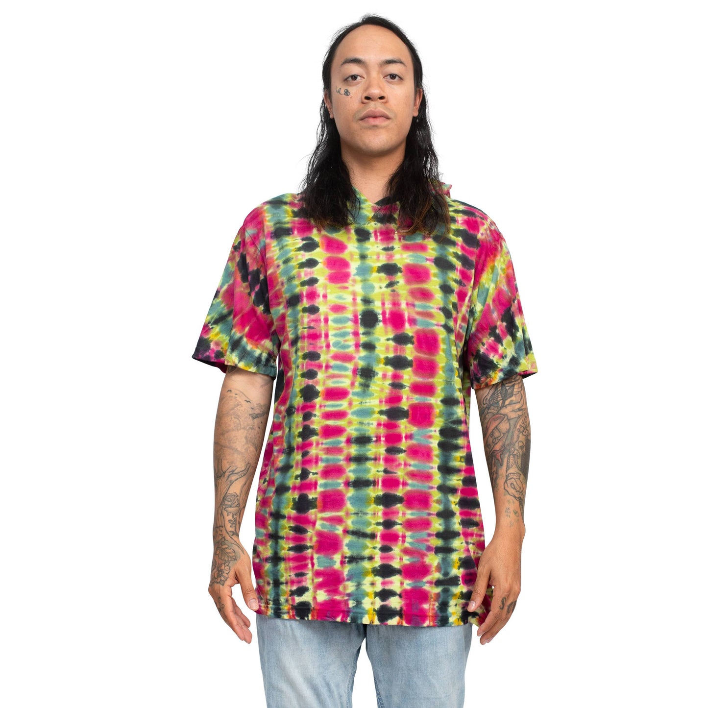 Grunge Tie-Dye Hoodie Tee: Green / Large