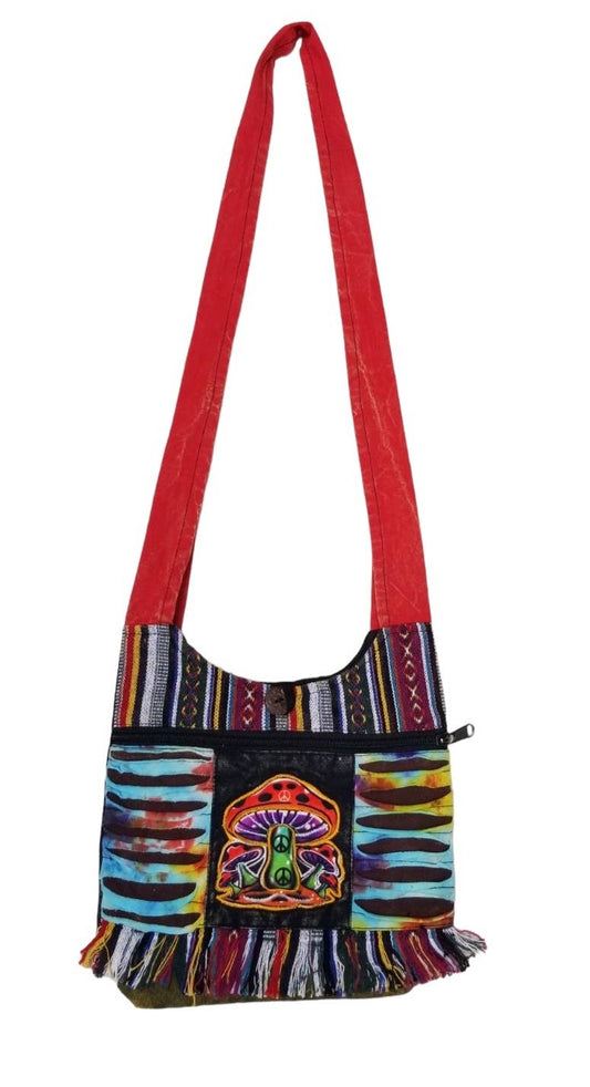 Cotton Mini Outside Zip and Fringe Mushroom Mini Bag KFC2673