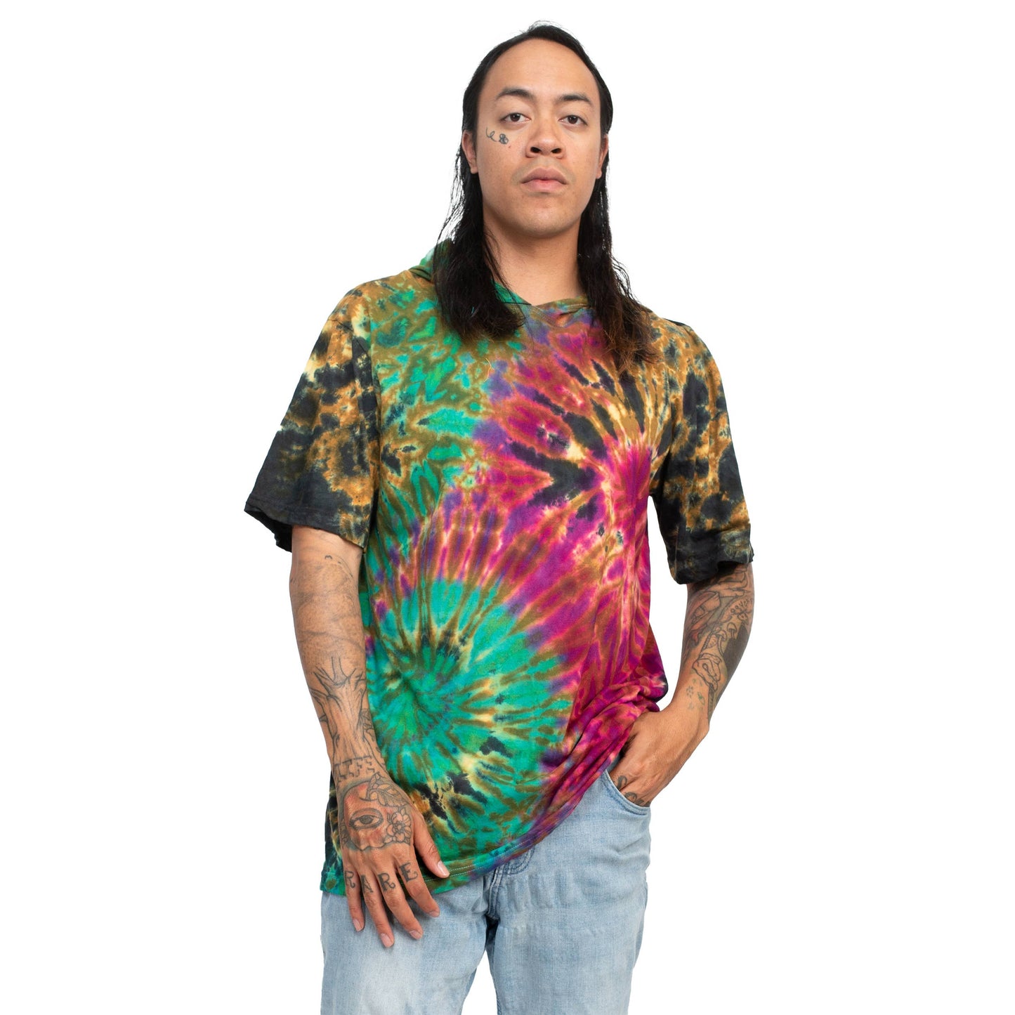 Grunge Tie-Dye Hoodie Tee: Green / Large