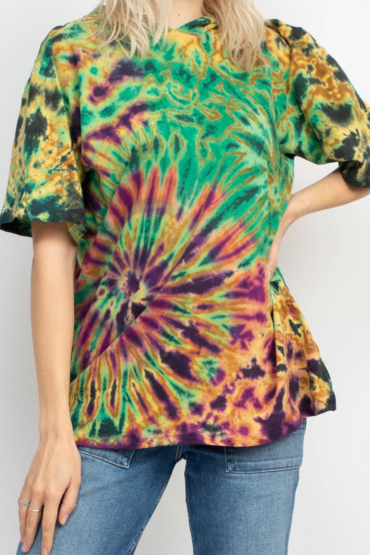 Grunge Tie-Dye Hoodie Tee: Green / Large