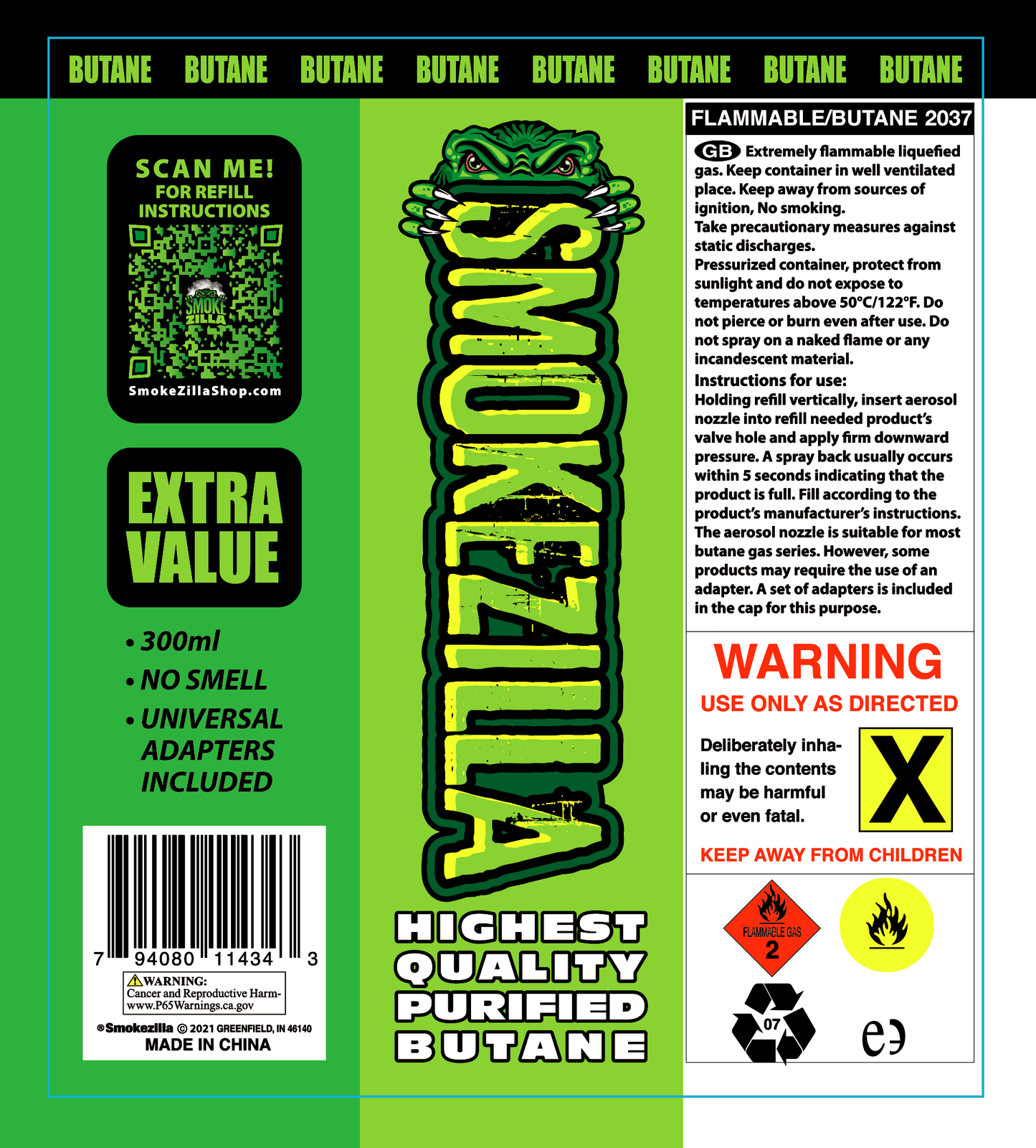 Smokezilla Bulk Butane Lighter Refill 300ML- 6/Display: Wholesale Price