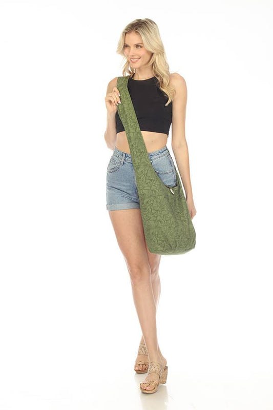 Boho Printed shoulder Bag: Sage / One Size