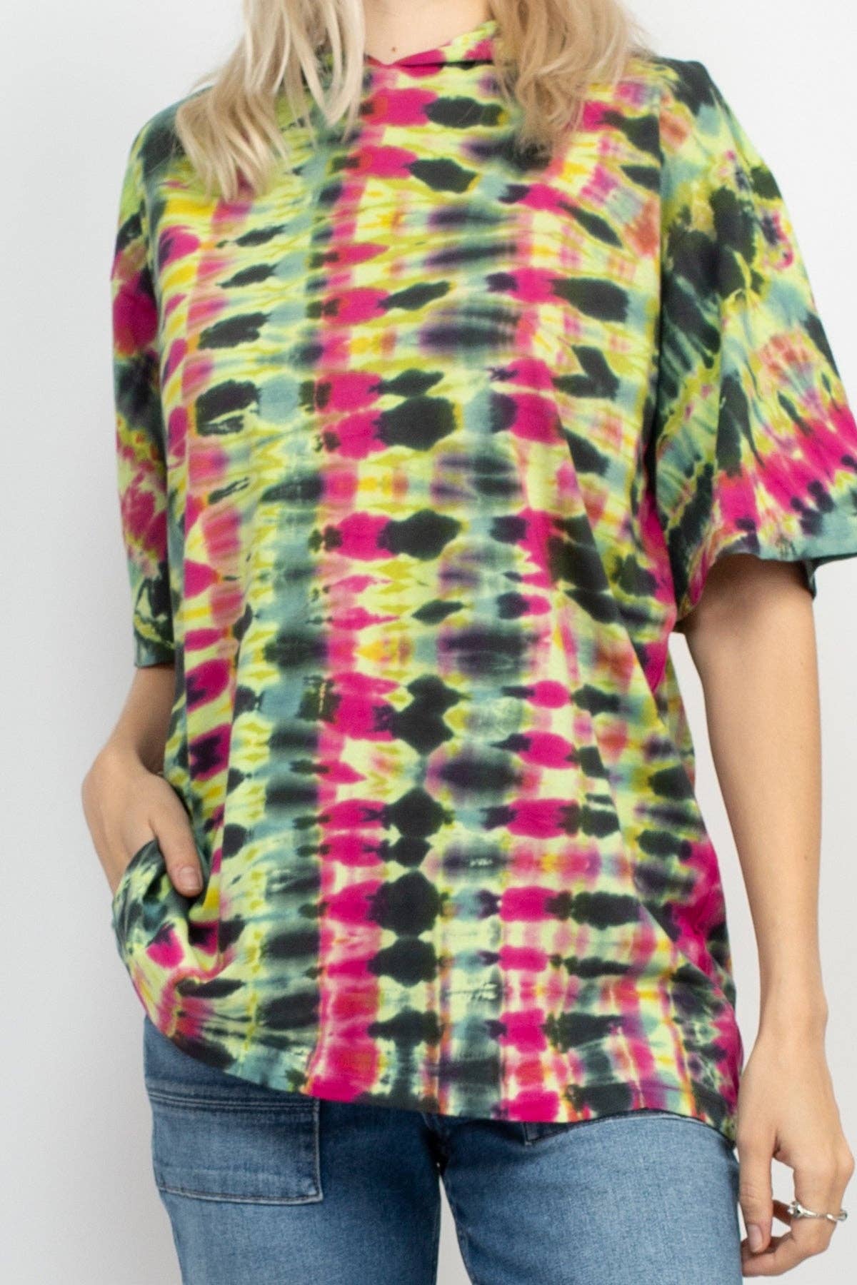 Grunge Tie-Dye Hoodie Tee: Green / Large
