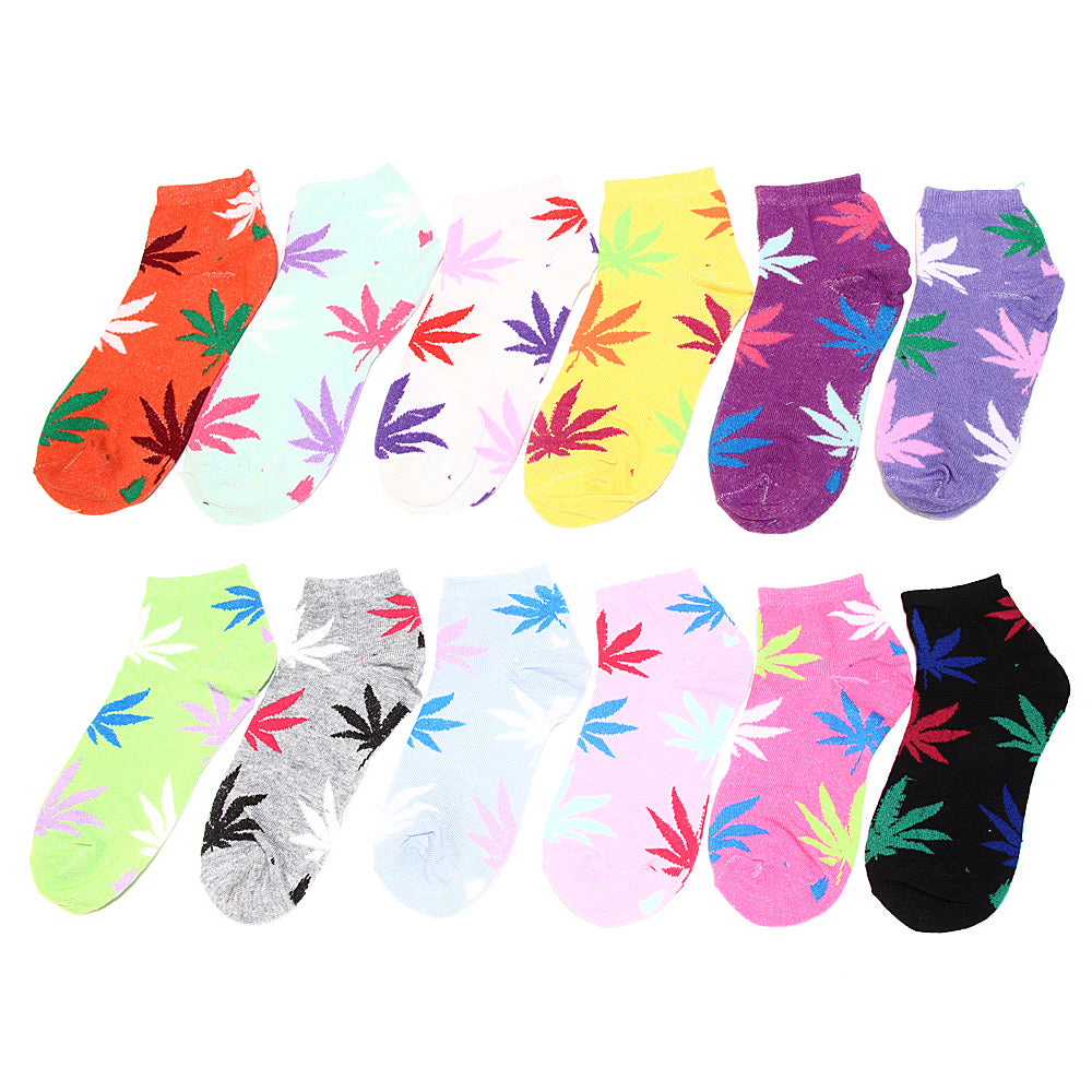 12 Pairs Women's Ankle Socks Size 9-11 Assorted Colors Leaves - DukeCityHerbs