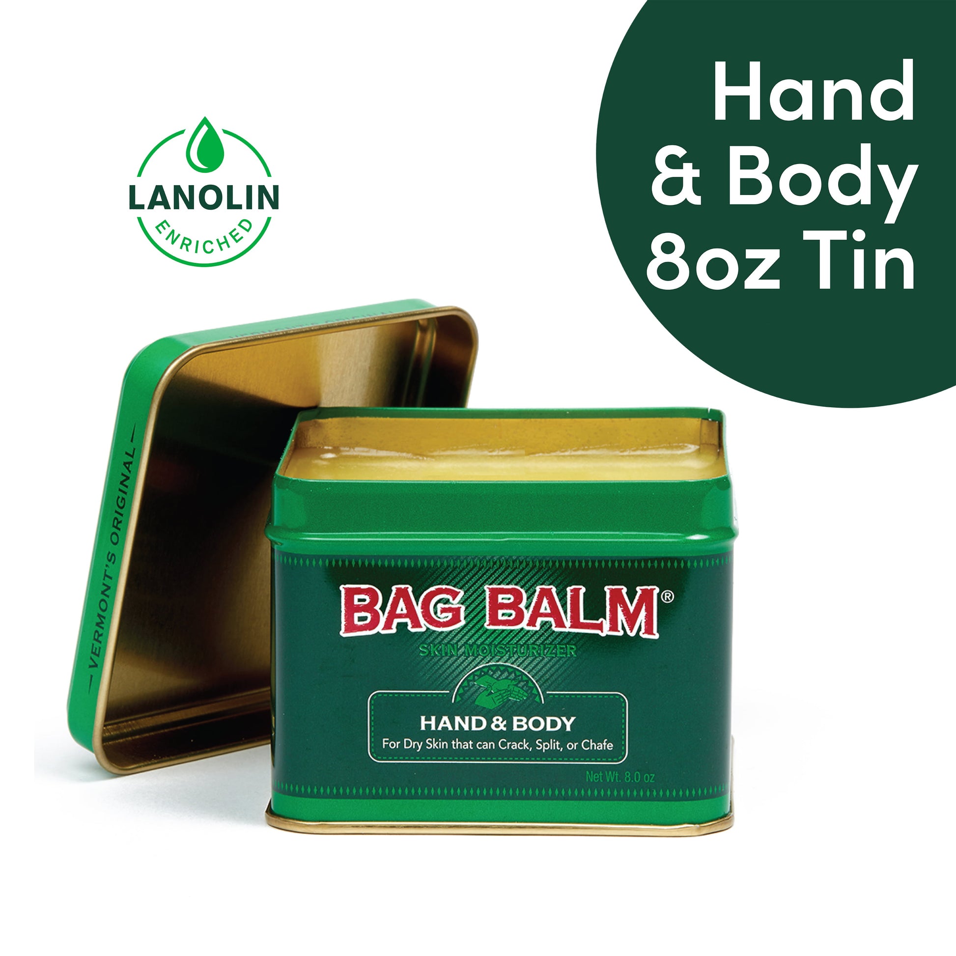 Bag Balm Vermont's Original Skin Moisturizer, Moisturizing Ointment for Dry Skin, 8 Ounce Tin - DukeCityHerbs
