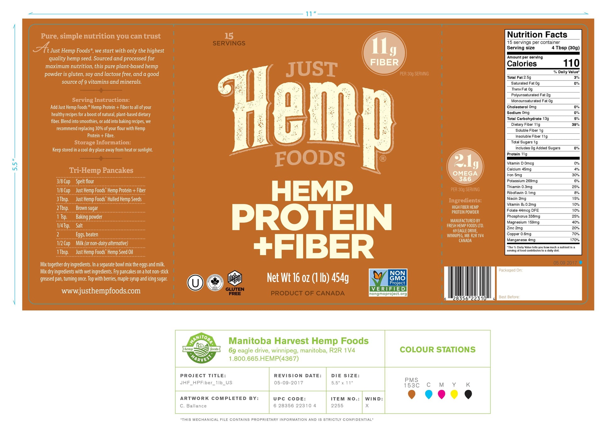 Just Hemp Foods Hemp Protein & Fiber Powder, 11g of Protein & 11g of Fiber per Serving, 16 oz - DukeCityHerbs