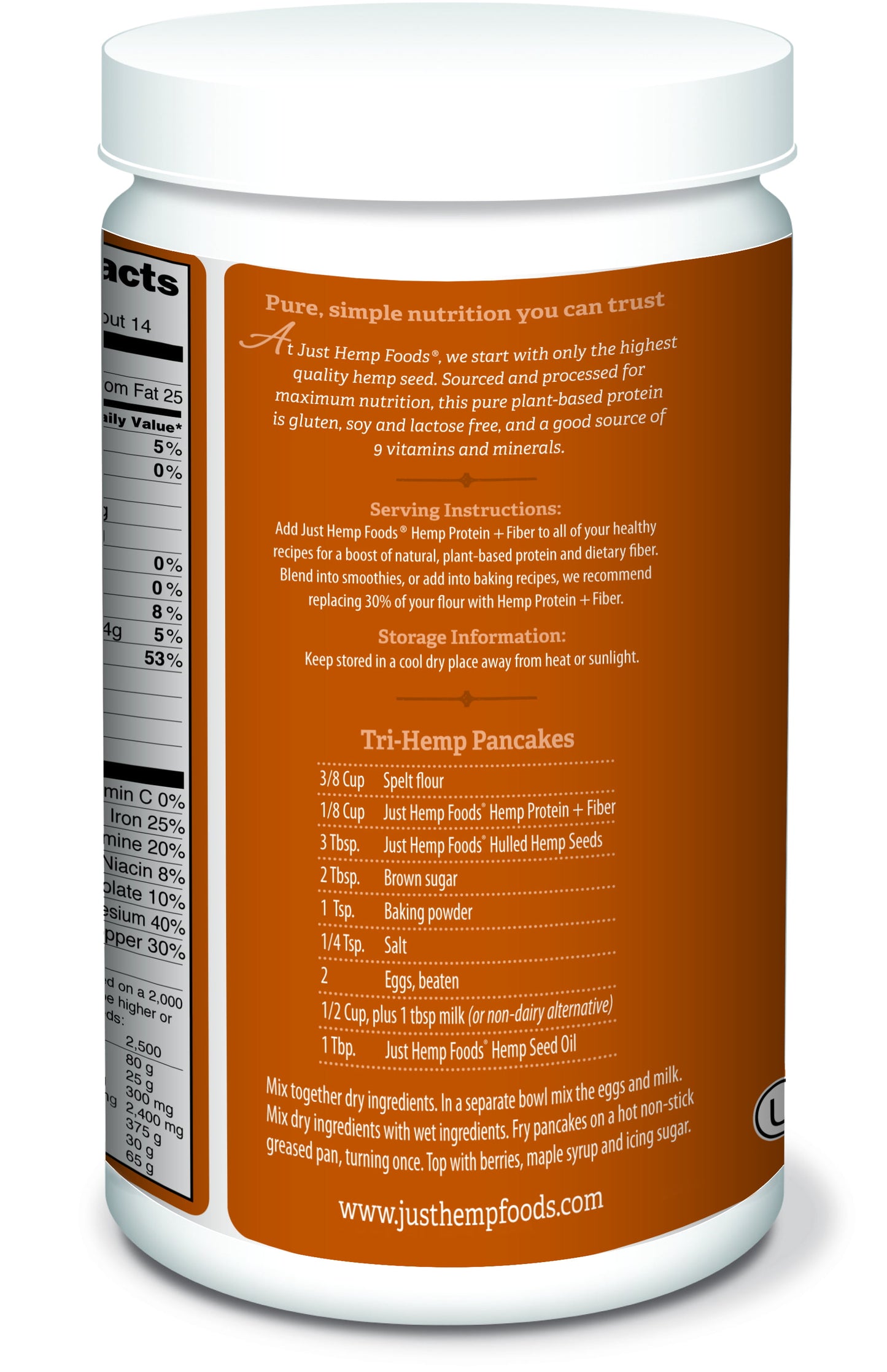 Just Hemp Foods Hemp Protein & Fiber Powder, 11g of Protein & 11g of Fiber per Serving, 16 oz - DukeCityHerbs