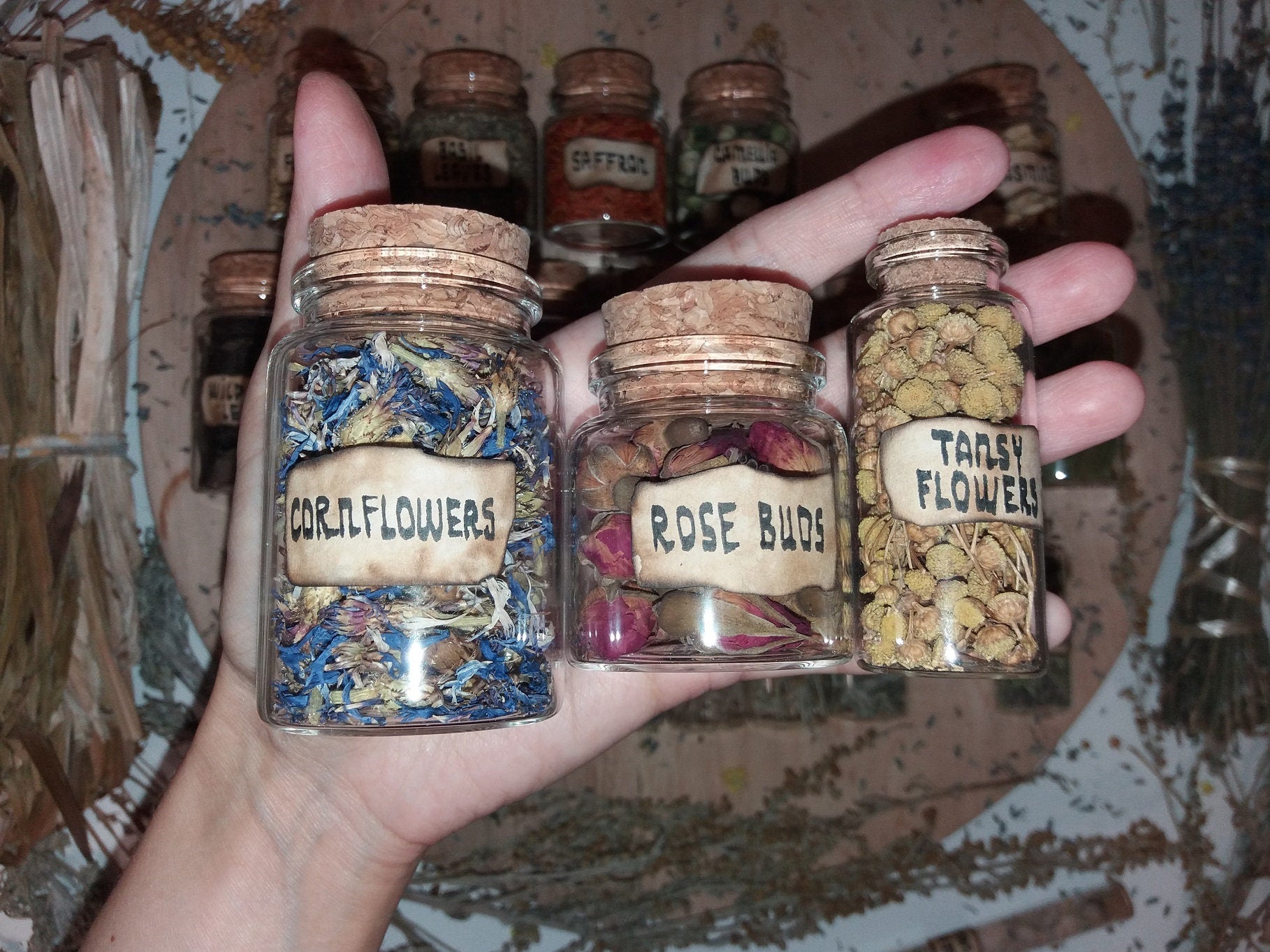 Herbal Bottles 1 oz  1.76 oz  2.77 oz Apothecary, Dried Herbs and Flowers, Witchcraft Magic Supplies, Bath Tea Soap Candles Craft - DukeCityHerbs