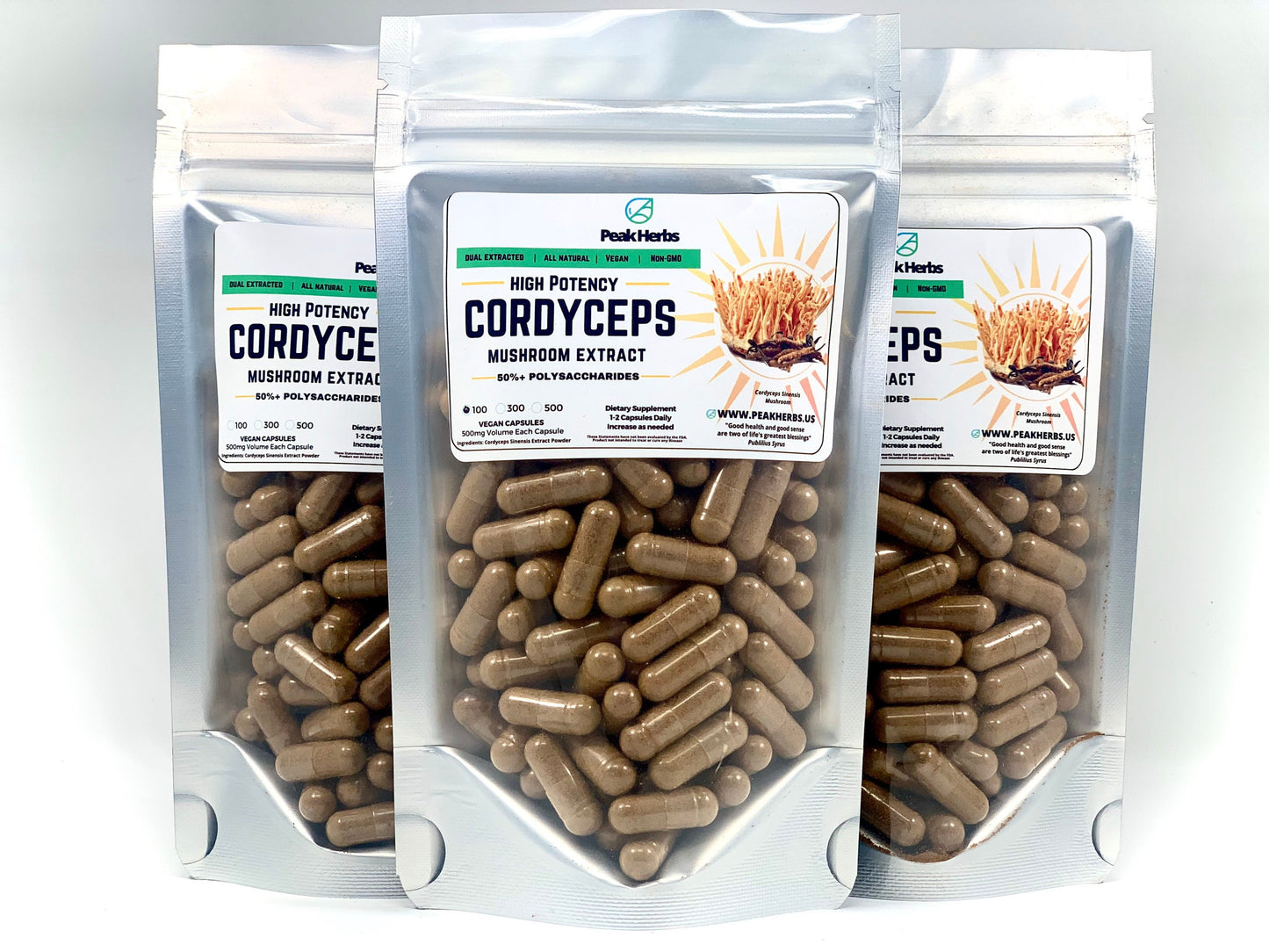 Cordyceps Sinensis Capsules - Mushroom Dual Extract Superfood - 50% Polysaccharides - Energy, Libido - Peak Herbs - DukeCityHerbs