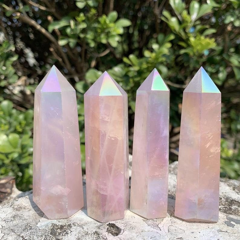 Natural Angel Aura Rose Quartz Healing Crystal Point Wand-Spiritual Meditation Energy Protection Obelisk Inner Peace Anxiety Relief Gift 1PC - DukeCityHerbs