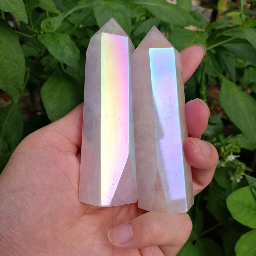 Natural Angel Aura Rose Quartz Healing Crystal Point Wand-Spiritual Meditation Energy Protection Obelisk Inner Peace Anxiety Relief Gift 1PC - DukeCityHerbs