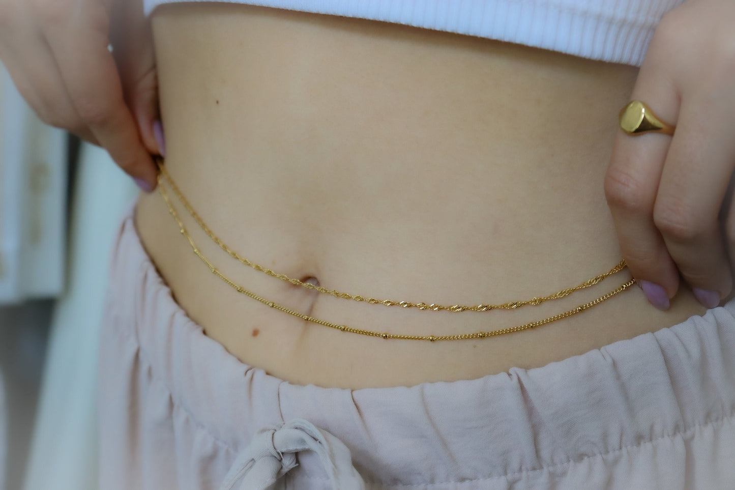 18K Gold Waist Chain, Belly Chain Bikini Body Jewelry Freshwater Pearl, Beaded, Body, WATERPROOF Resistant Gold Anti Tarnish Gold Jewelry - DukeCityHerbs