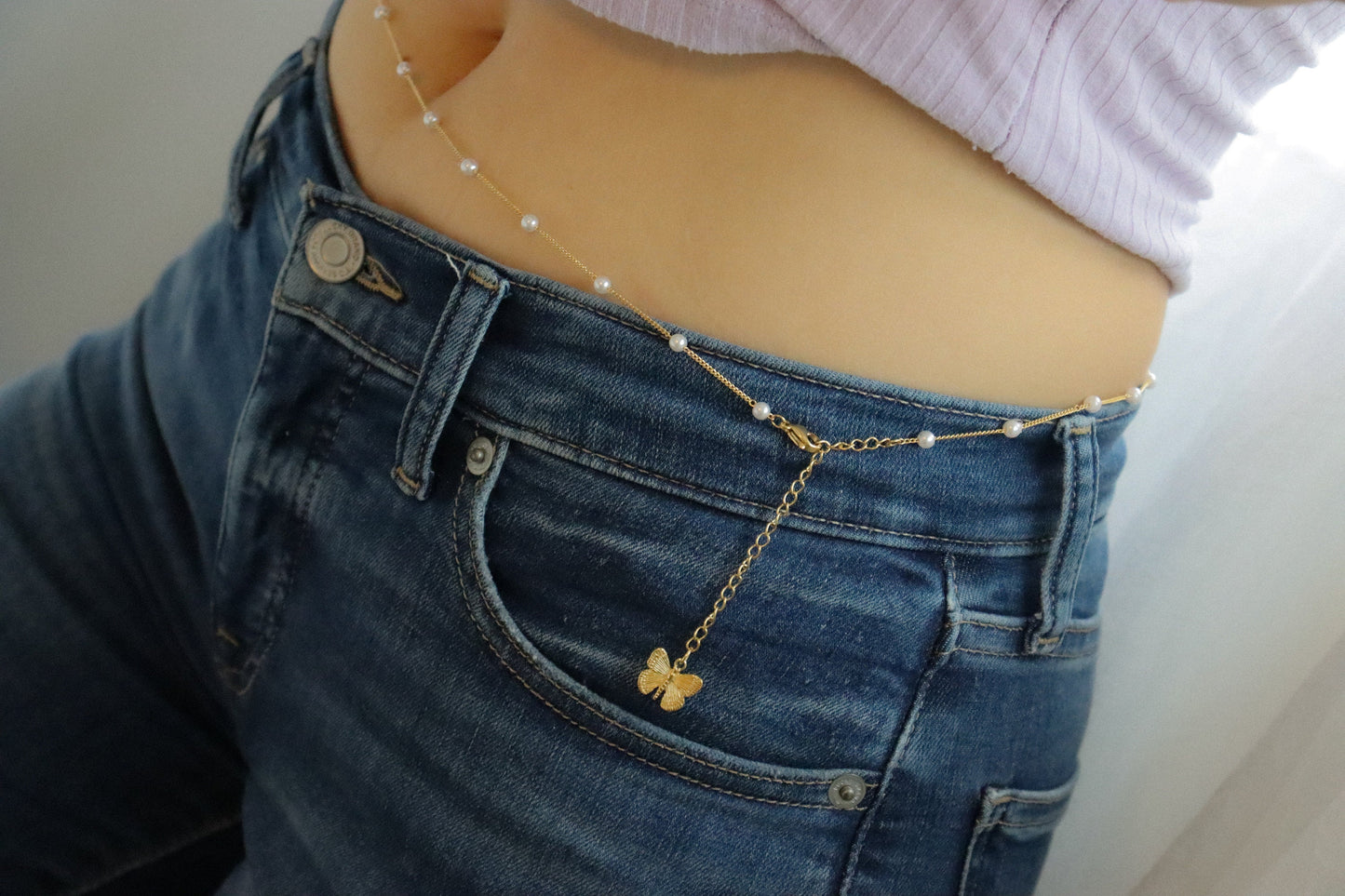 18K Gold Waist Chain, Belly Chain Bikini Body Jewelry Freshwater Pearl, Beaded, Body, WATERPROOF Resistant Gold Anti Tarnish Gold Jewelry - DukeCityHerbs