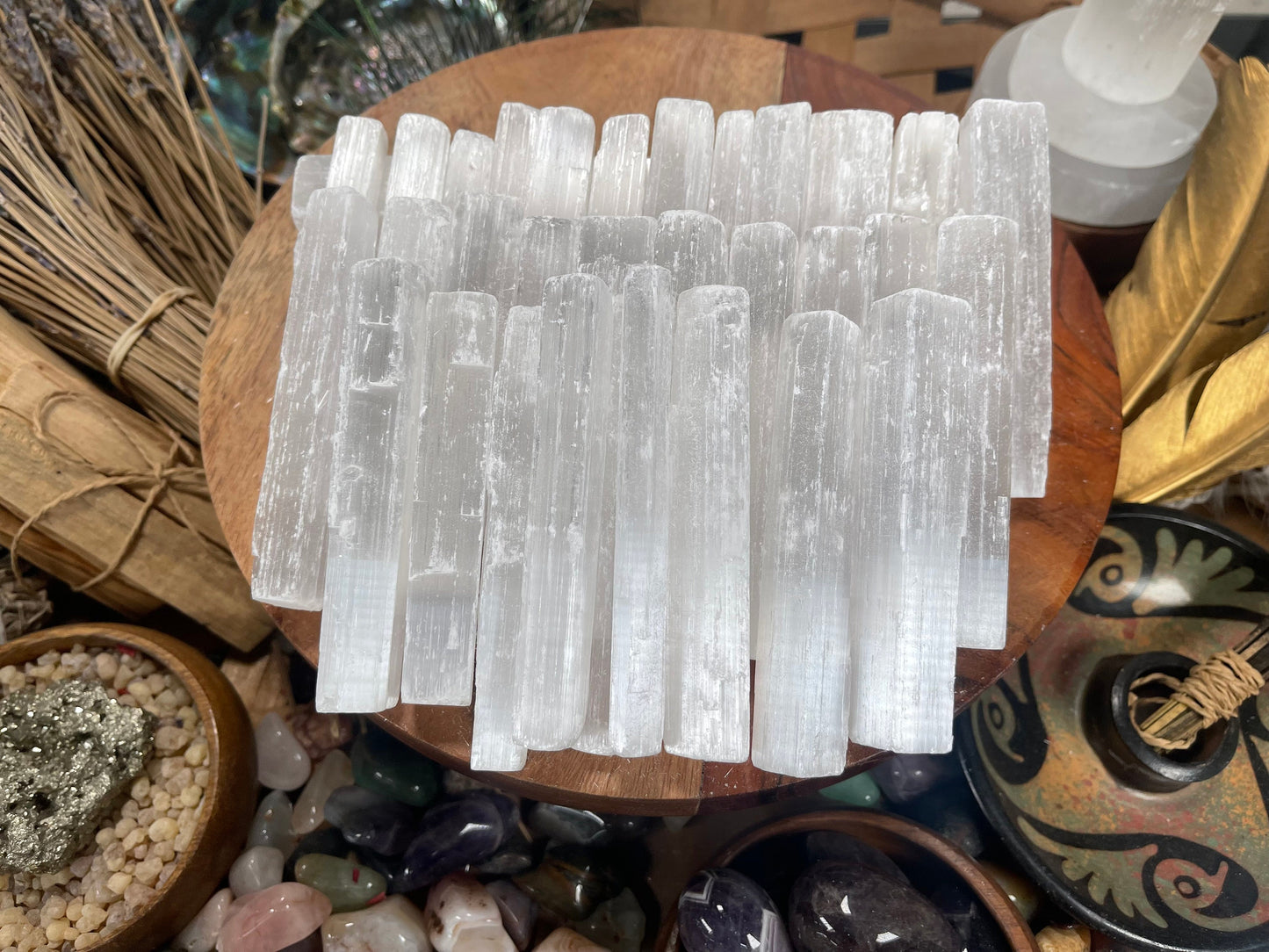 Selenite Wands 4 inch , 6inch -  Raw Selenite - Selenite Crystal Wands - Selenite Stick For Reiki Healing, FREE SHIPPING - DukeCityHerbs