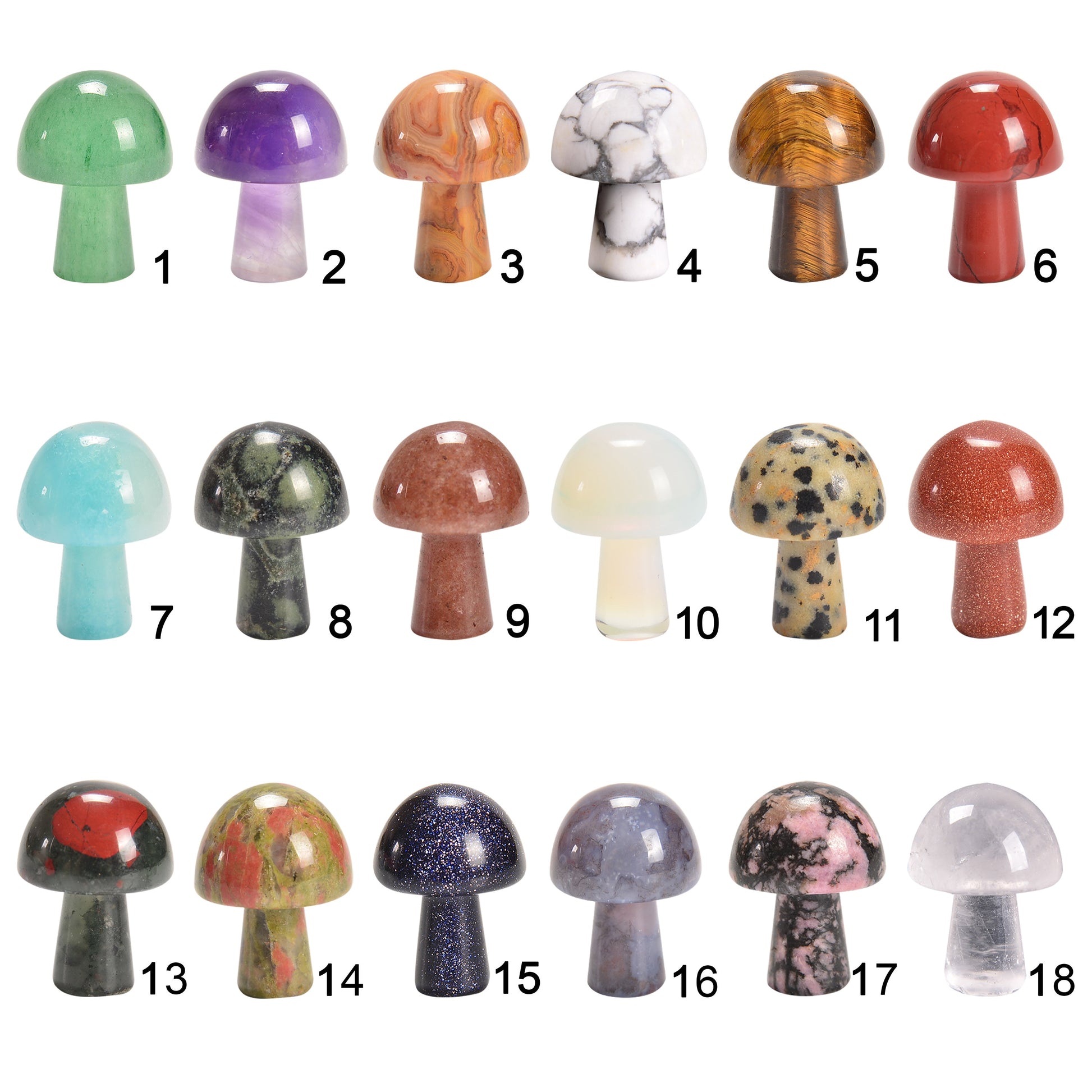 Mushroom Gemstones Crystal Carving Figurines 20mm, Mushroom Healing Crystals, Natural Stone Hand Carved Mushroom Shaped - DukeCityHerbs