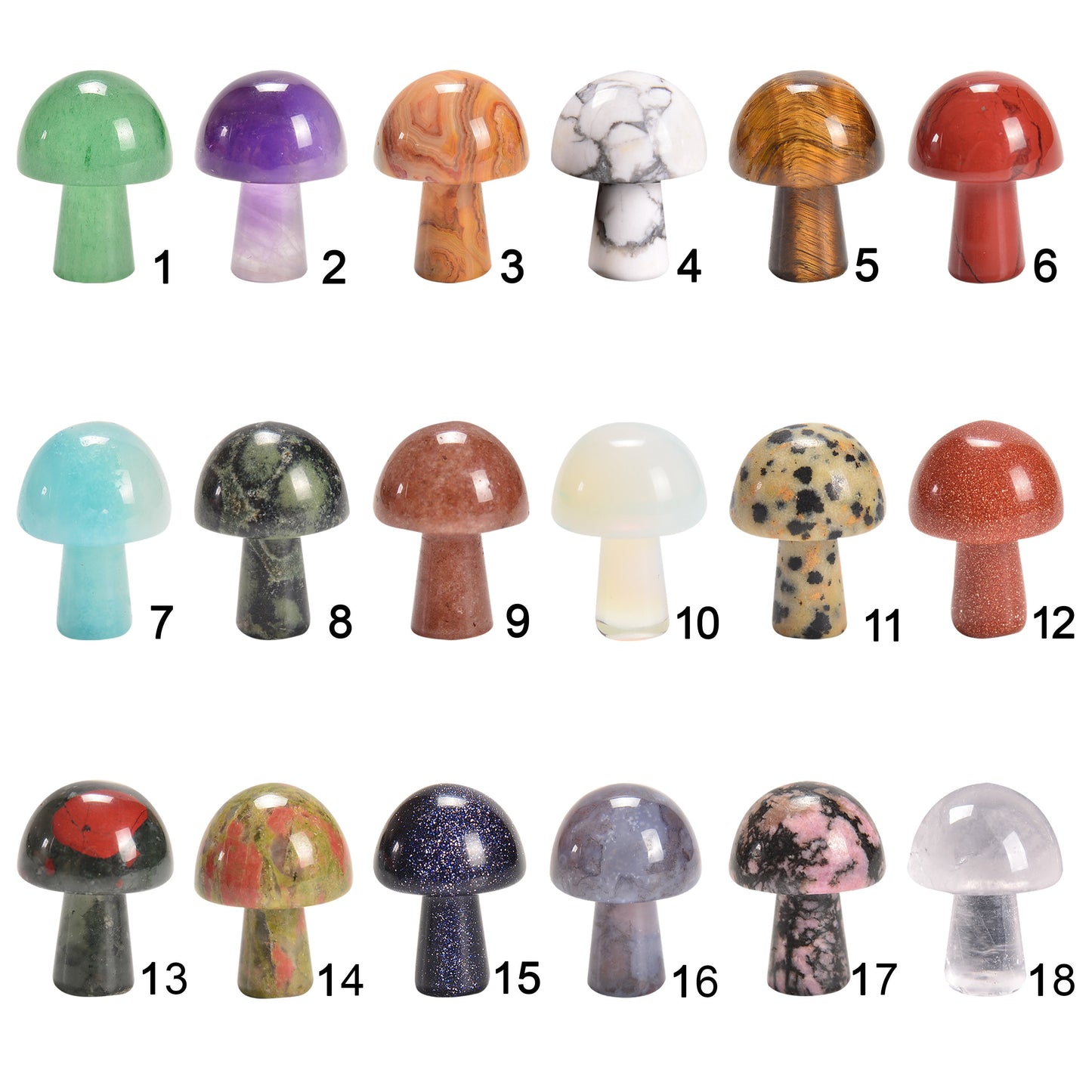 Mushroom Gemstones Crystal Carving Figurines 20mm, Mushroom Healing Crystals, Natural Stone Hand Carved Mushroom Shaped - DukeCityHerbs