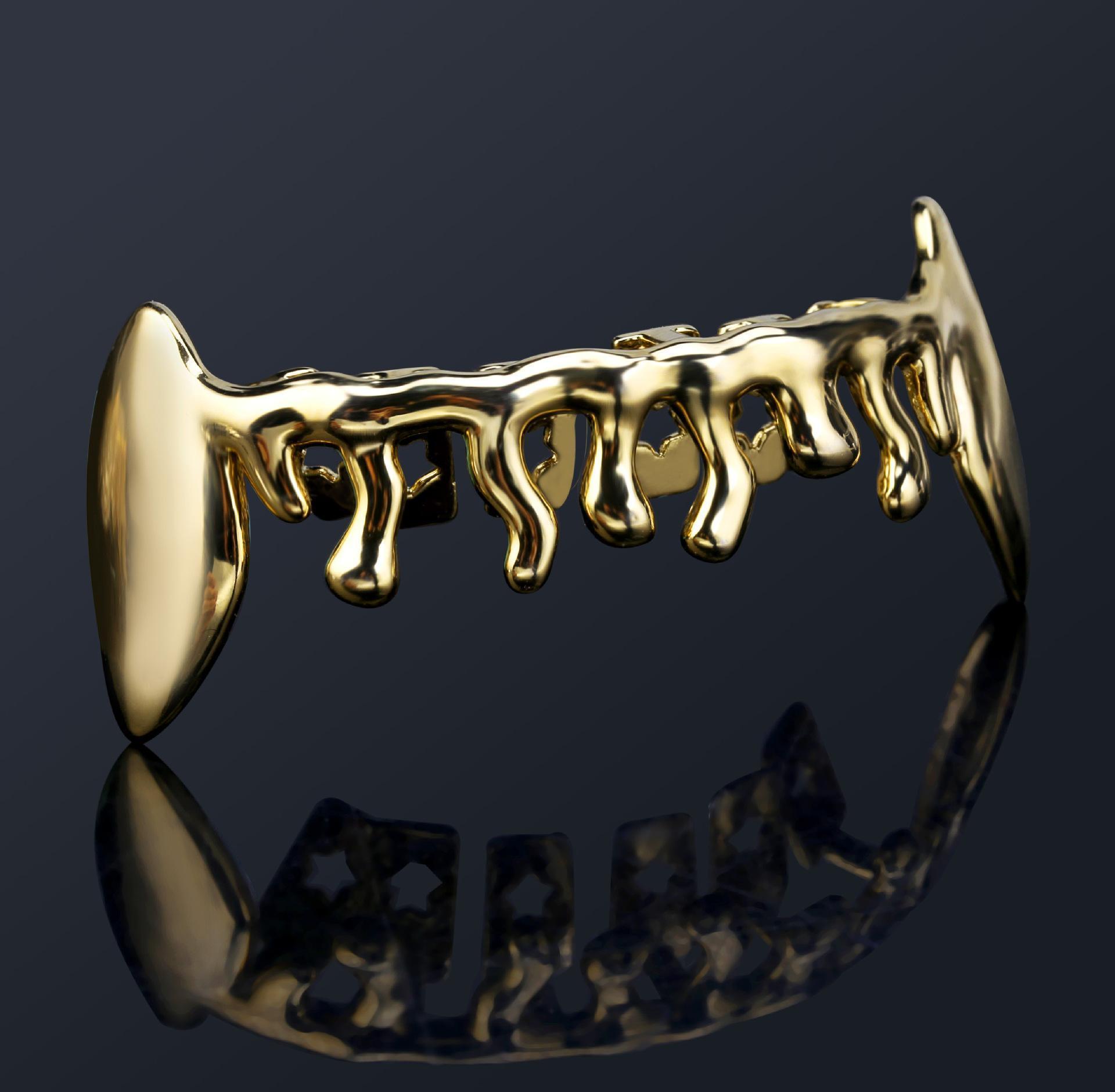 18k Gold Teeth Braces Punk Hip Hop Multicolor Diamond Custom Bottom Teeth Grillz Dental Mouth Fang Grills Tooth Cap Vampire - DukeCityHerbs