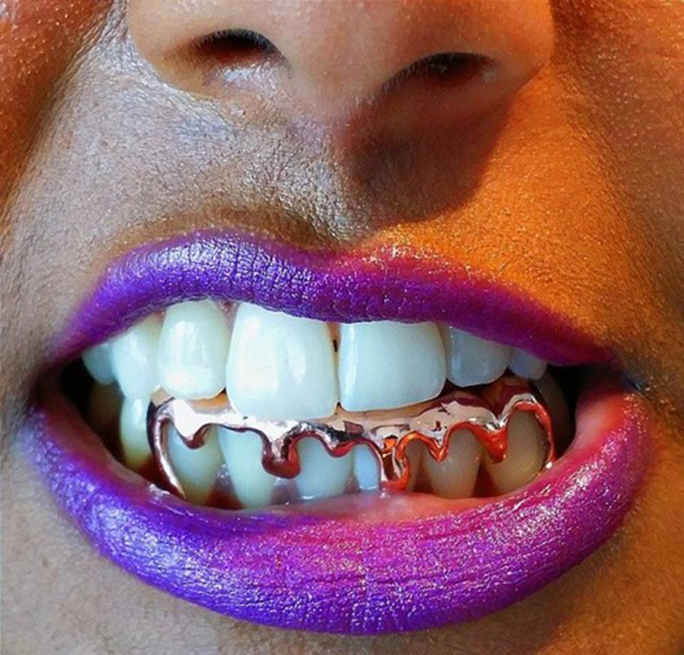 18k Gold Teeth Braces Punk Hip Hop Multicolor Diamond Custom Bottom Teeth Grillz Dental Mouth Fang Grills Tooth Cap Vampire - DukeCityHerbs