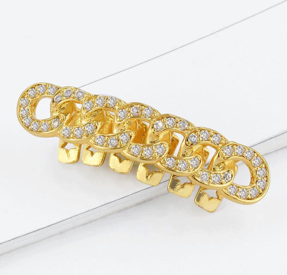 18k Gold Teeth Braces Punk Hip Hop Multicolor Diamond Custom Bottom Teeth Grillz Dental Mouth Fang Grills Tooth Cap Vampire - DukeCityHerbs
